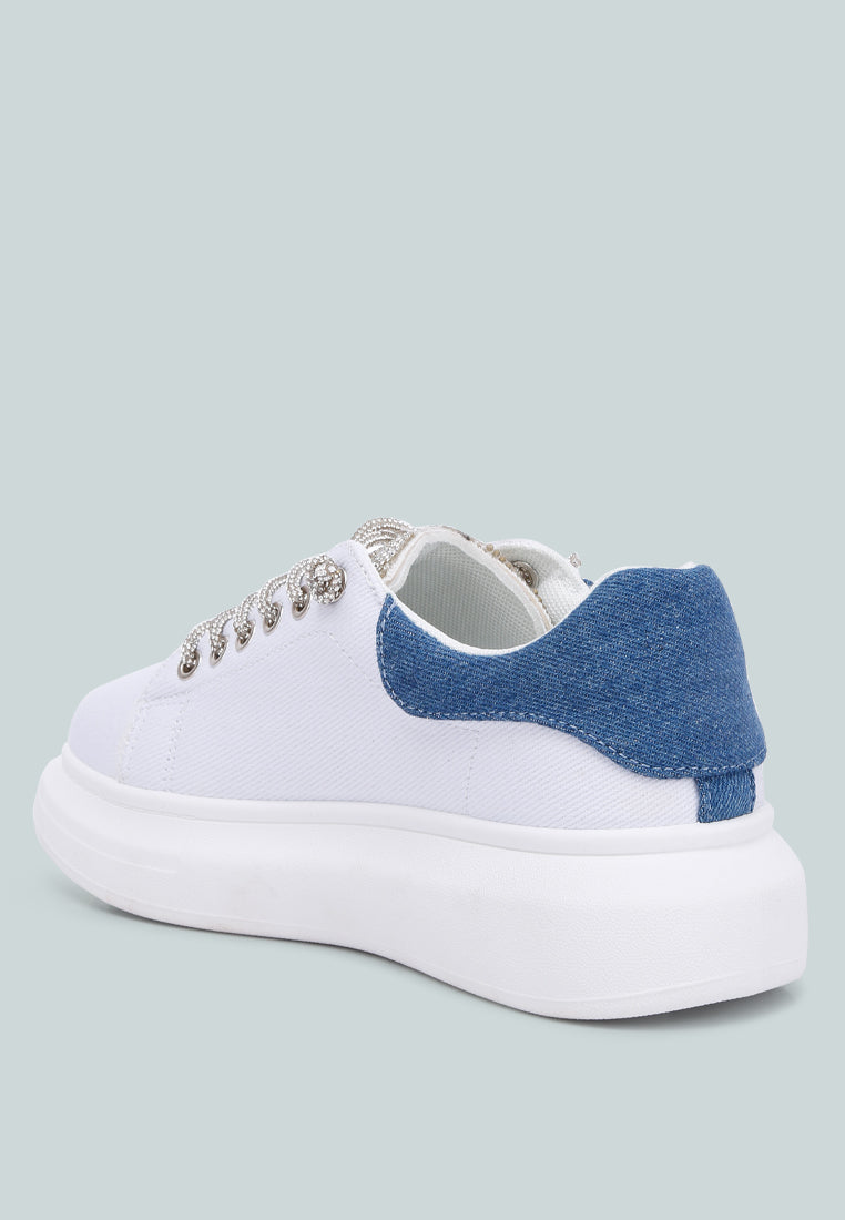 Jaxen Rhinestones Lace Up Sneakers - Glamourous Grace
