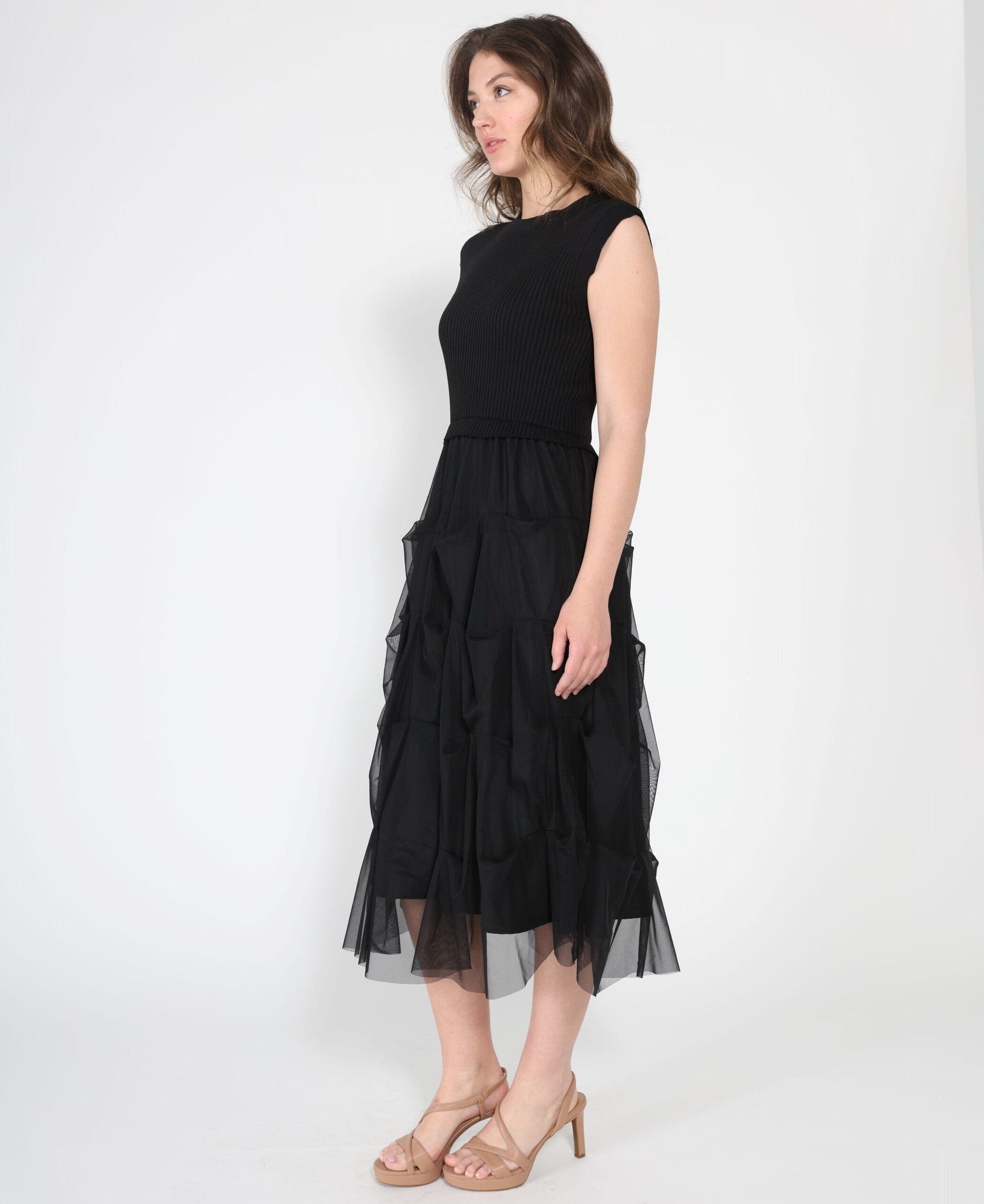 Ribbed Top and Mesh Bottom Long Dress