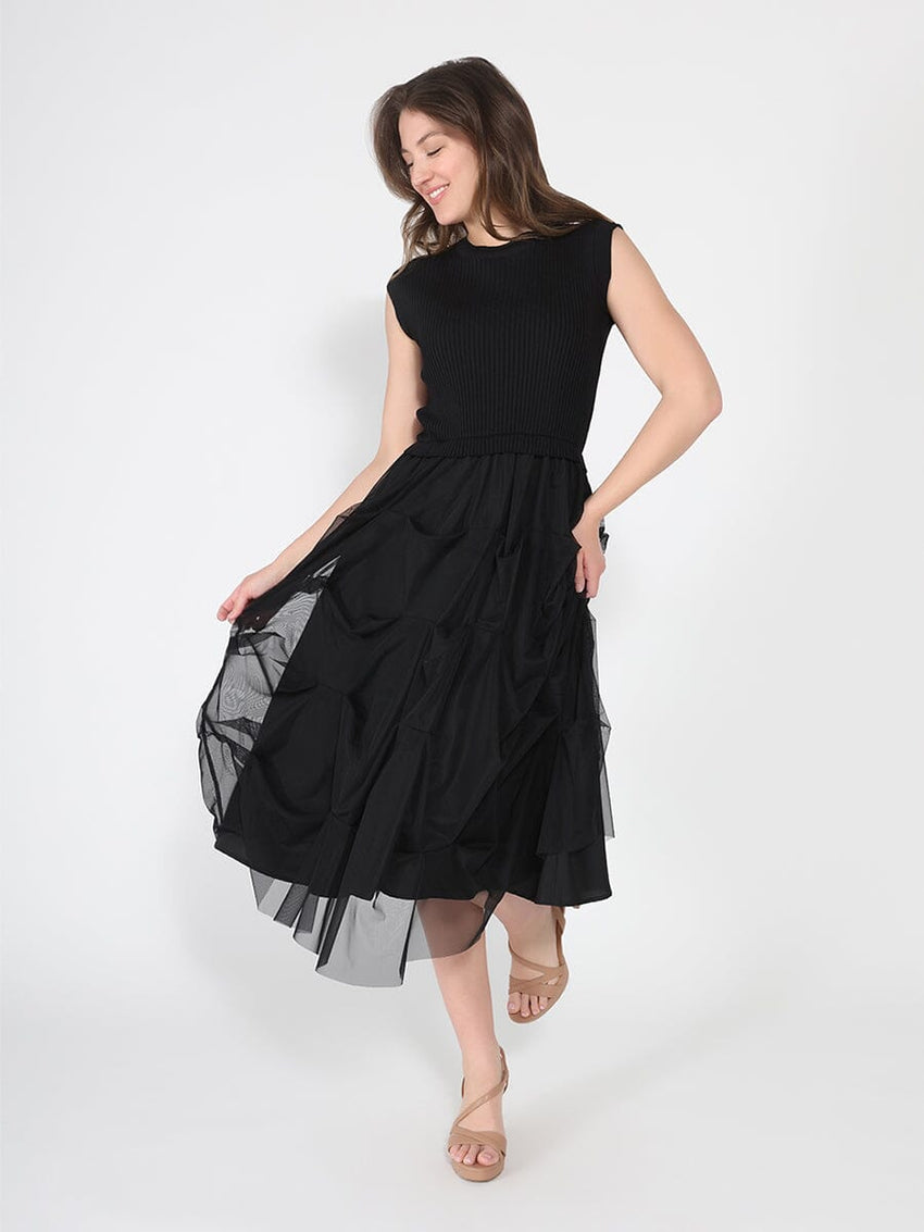 Ribbed Top and Mesh Bottom Long Dress