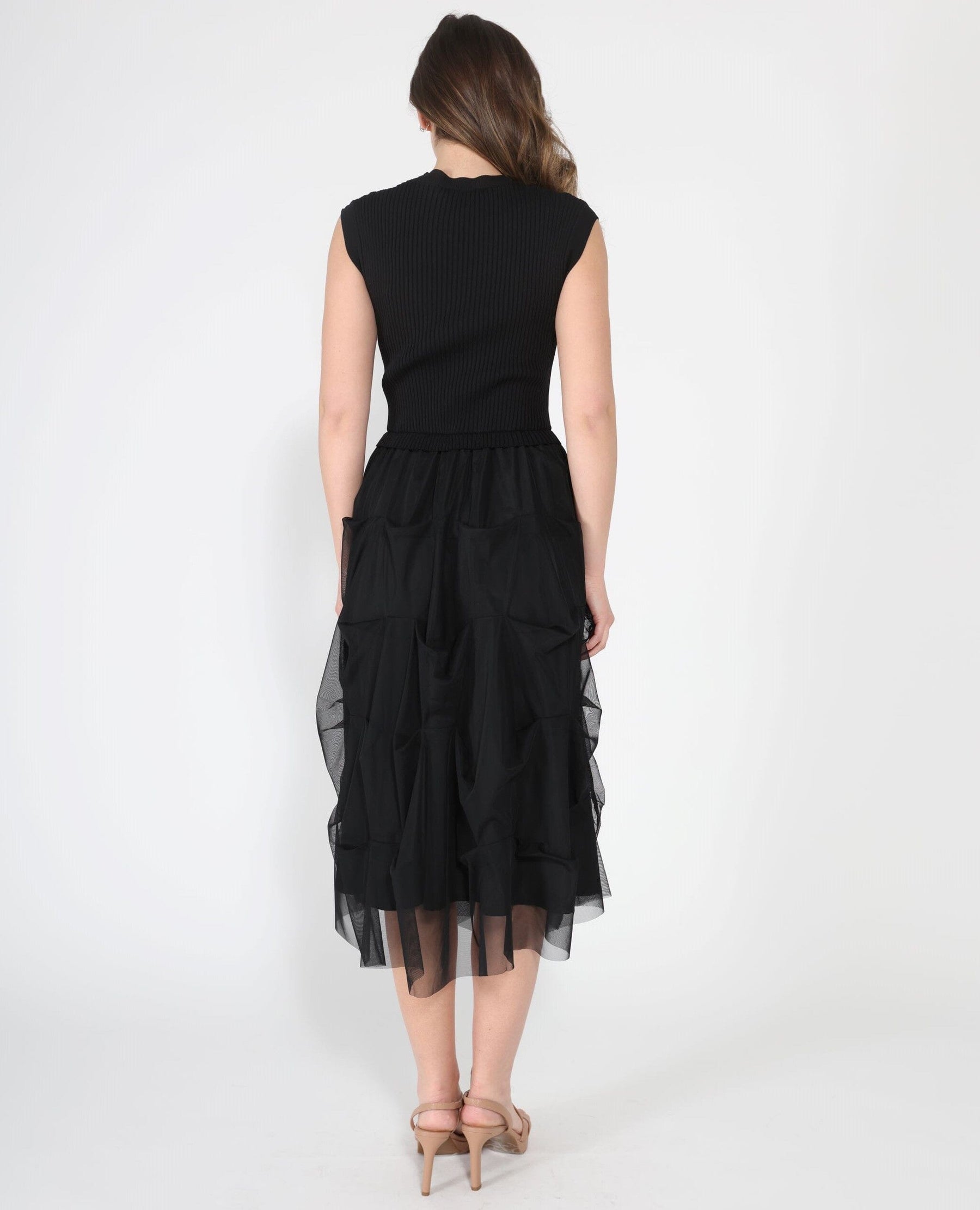 Ribbed Top and Mesh Bottom Long Dress