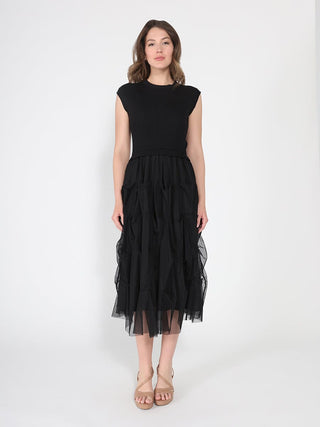 Ribbed Top and Mesh Bottom Long Dress