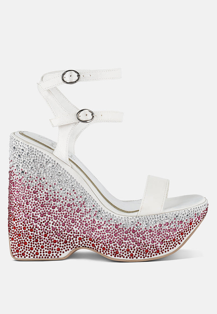 Richness Rhinestones Embellished Ultra High Wedge Sandals - Glamourous Grace