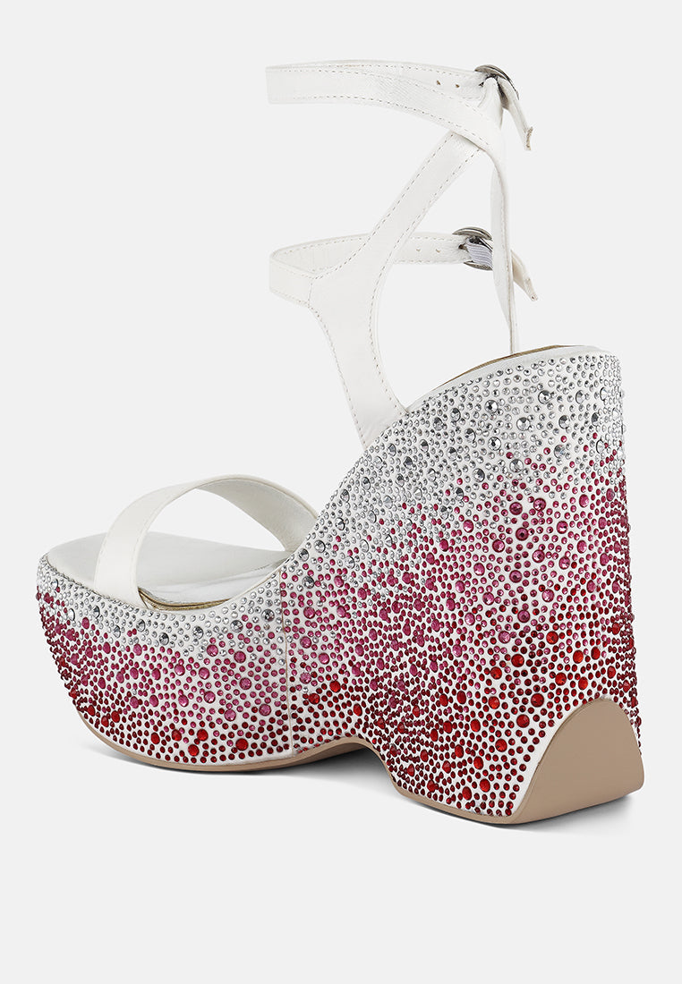Richness Rhinestones Embellished Ultra High Wedge Sandals - Glamourous Grace