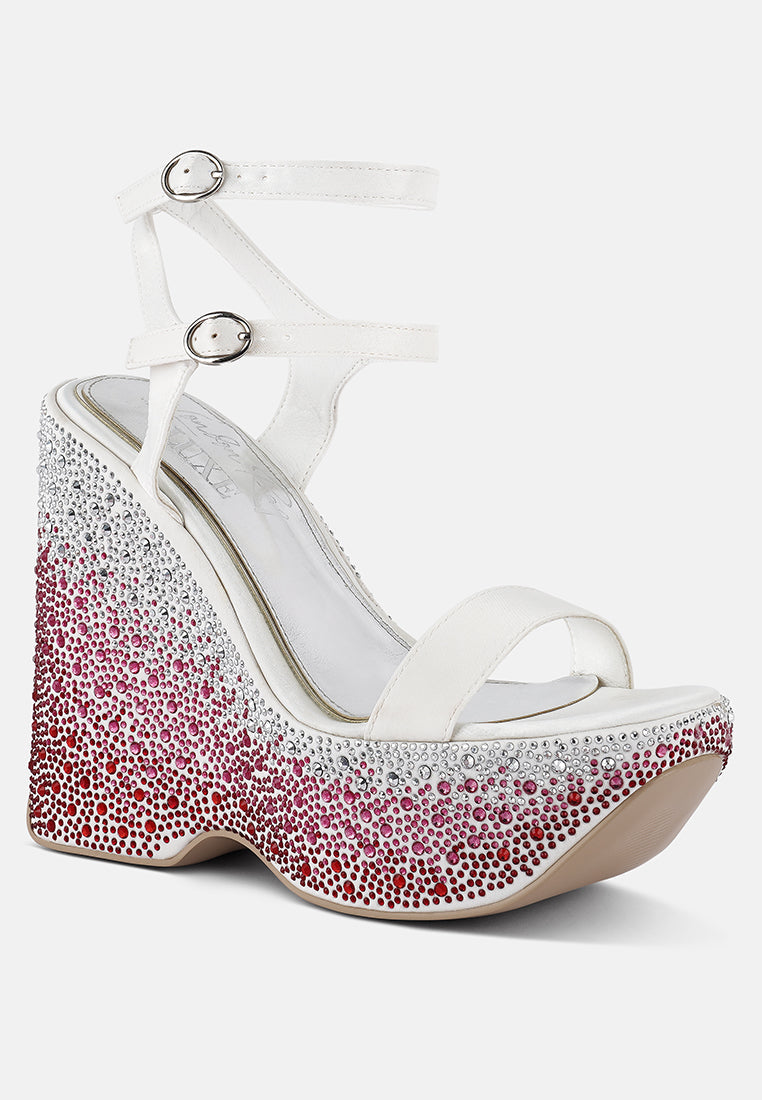 Richness Rhinestones Embellished Ultra High Wedge Sandals - Glamourous Grace