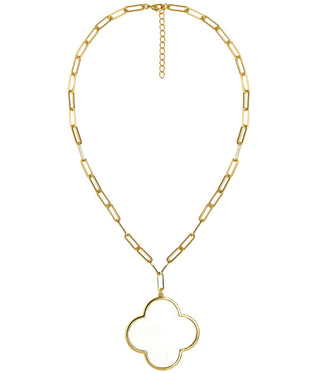 Riley Large Clover Shell Necklace - 18k Plated Paper Clip Chain - Glamourous Grace
