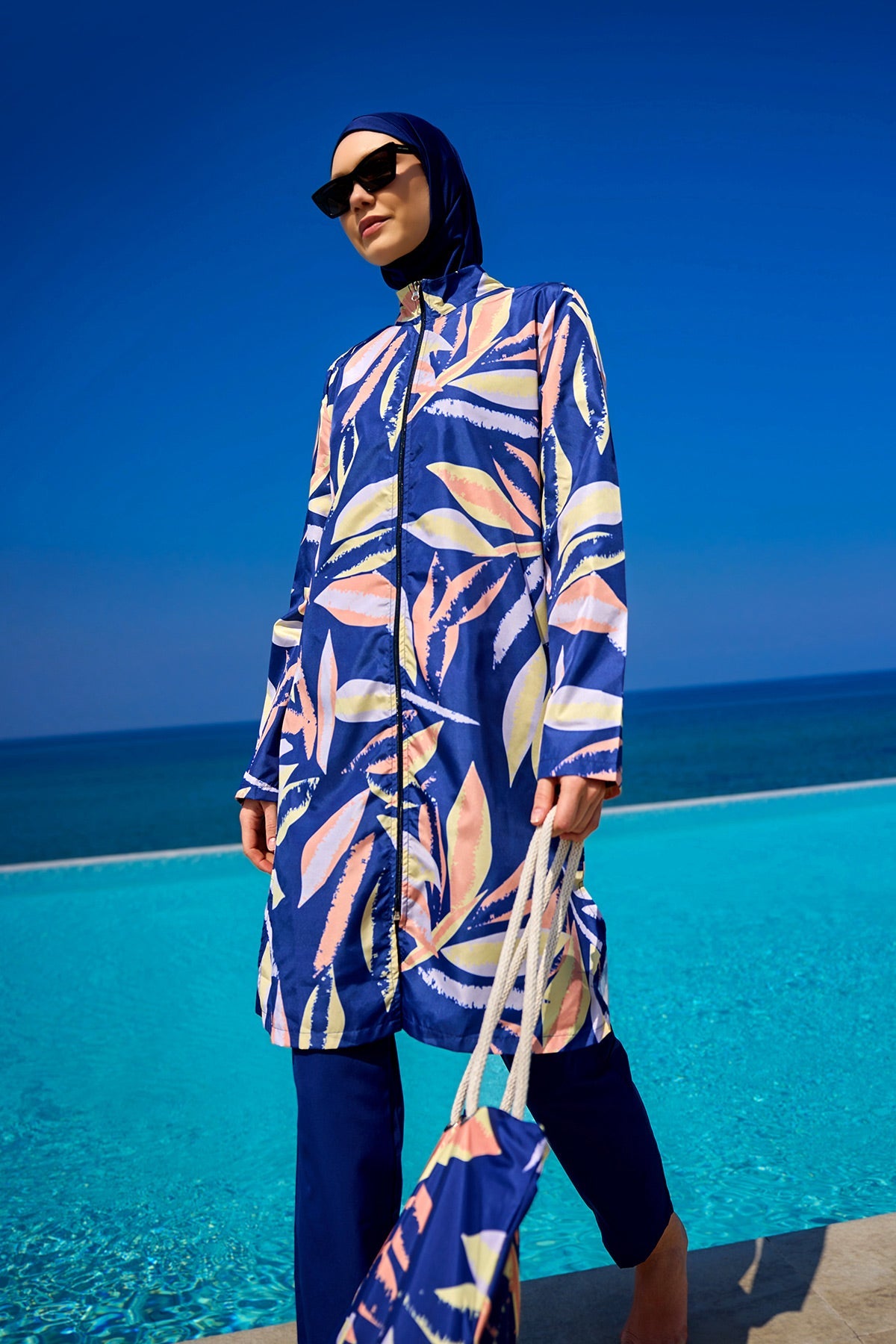 Navy Blue Full Coverage Modest Swimwear Set for Women R2508 - Glamourous Grace