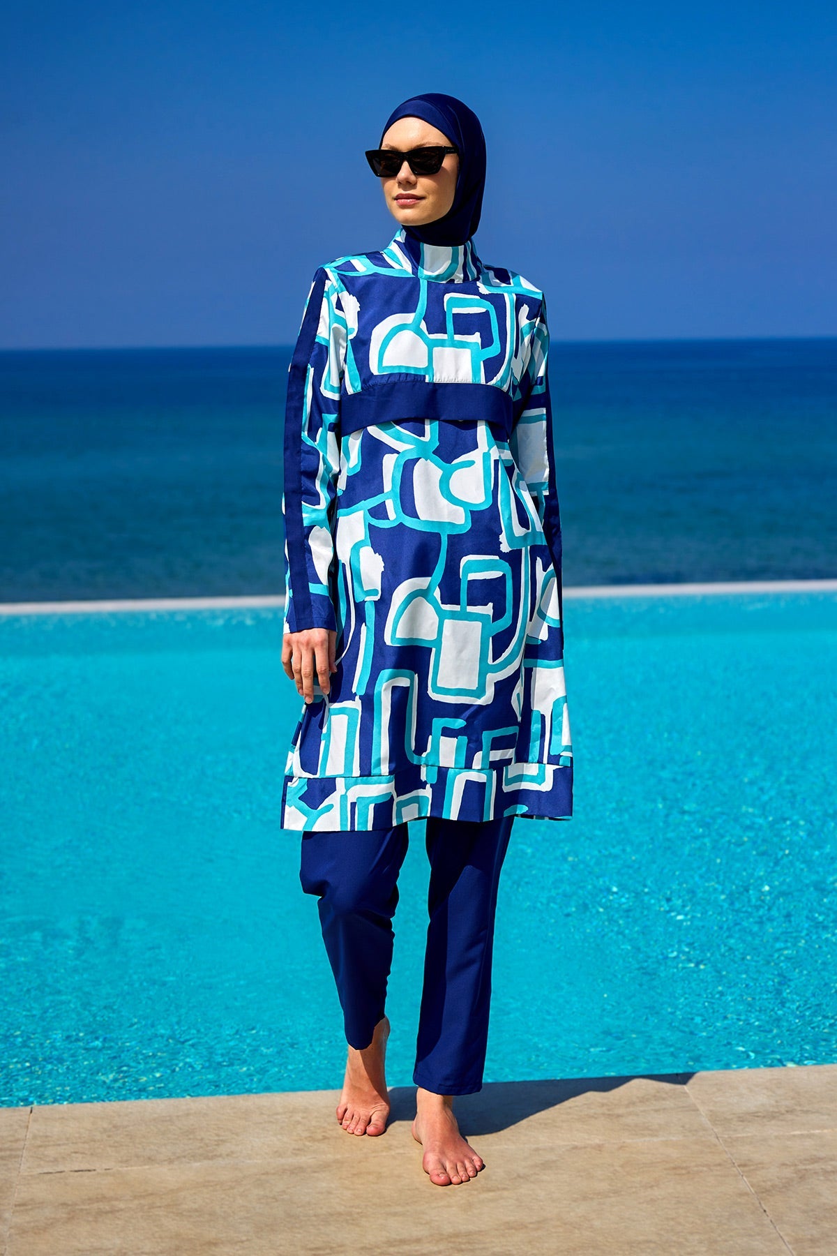Navy Blue Full Coverage Modest Swimwear Set for Women R2513 - Glamourous Grace