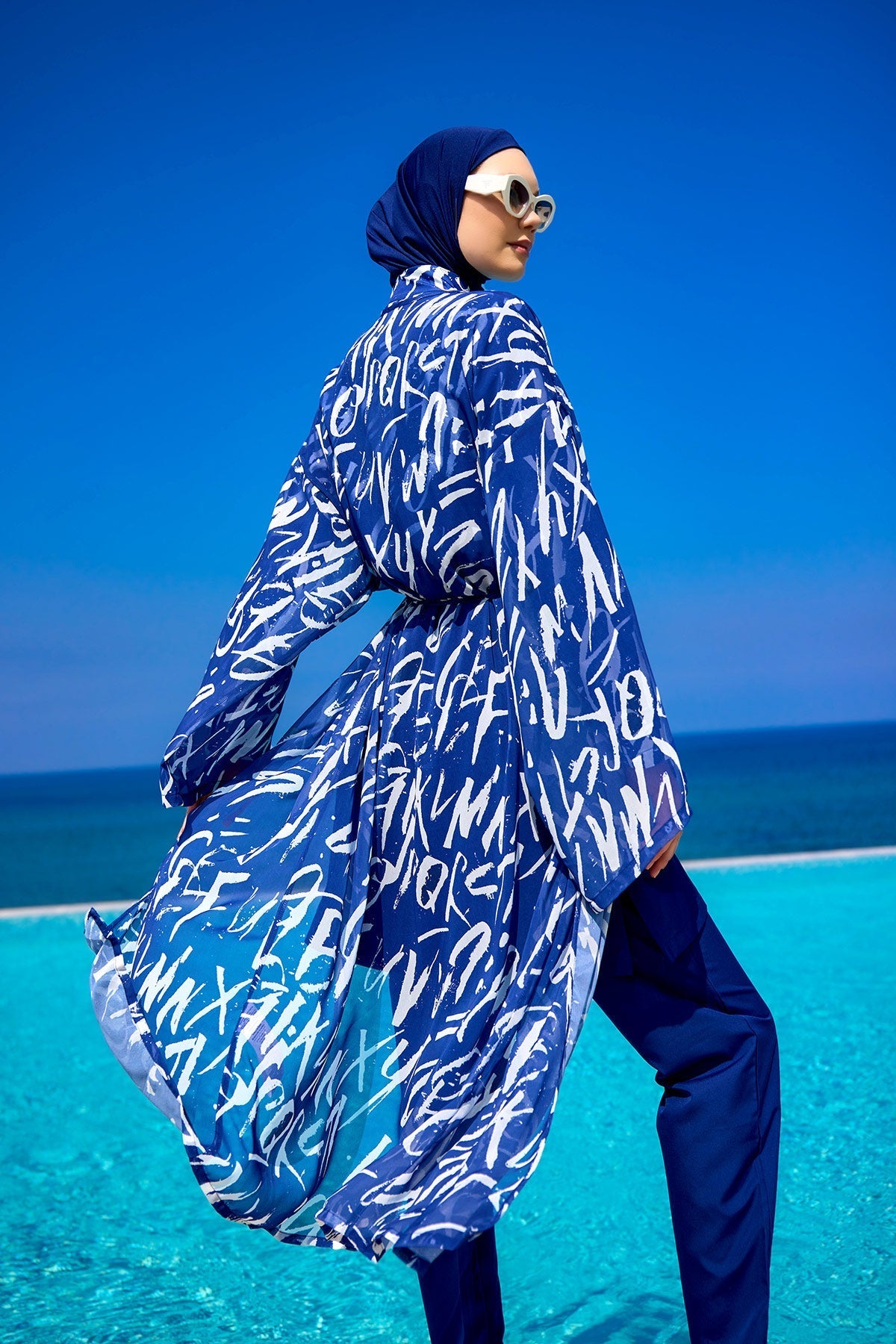 Rivamera Printed Chiffon Beach Kimono - RP2502 Marina Modest