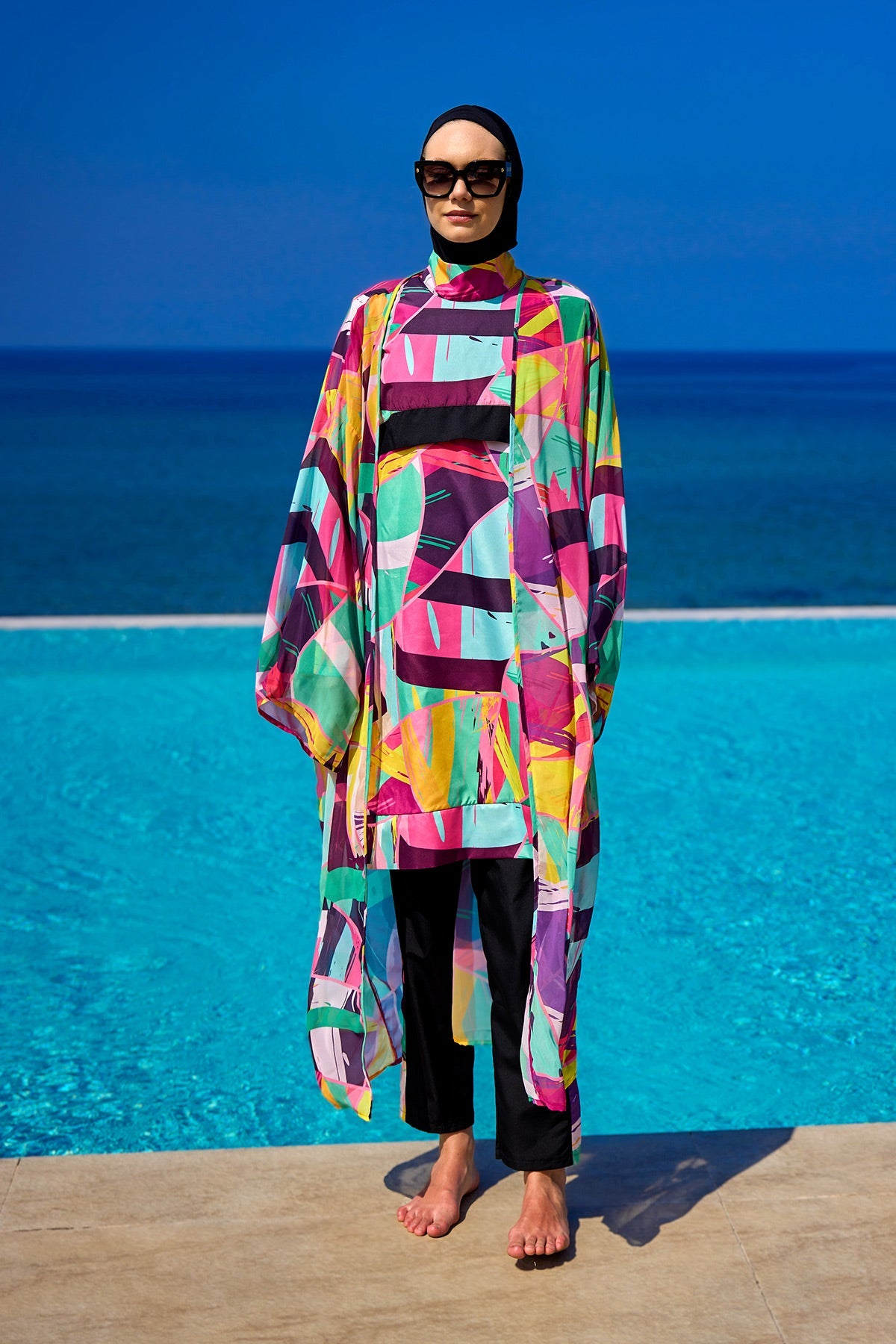 Rivamera Multicolor Brushstroke Print Kimono - RP2511 - Glamourous Grace