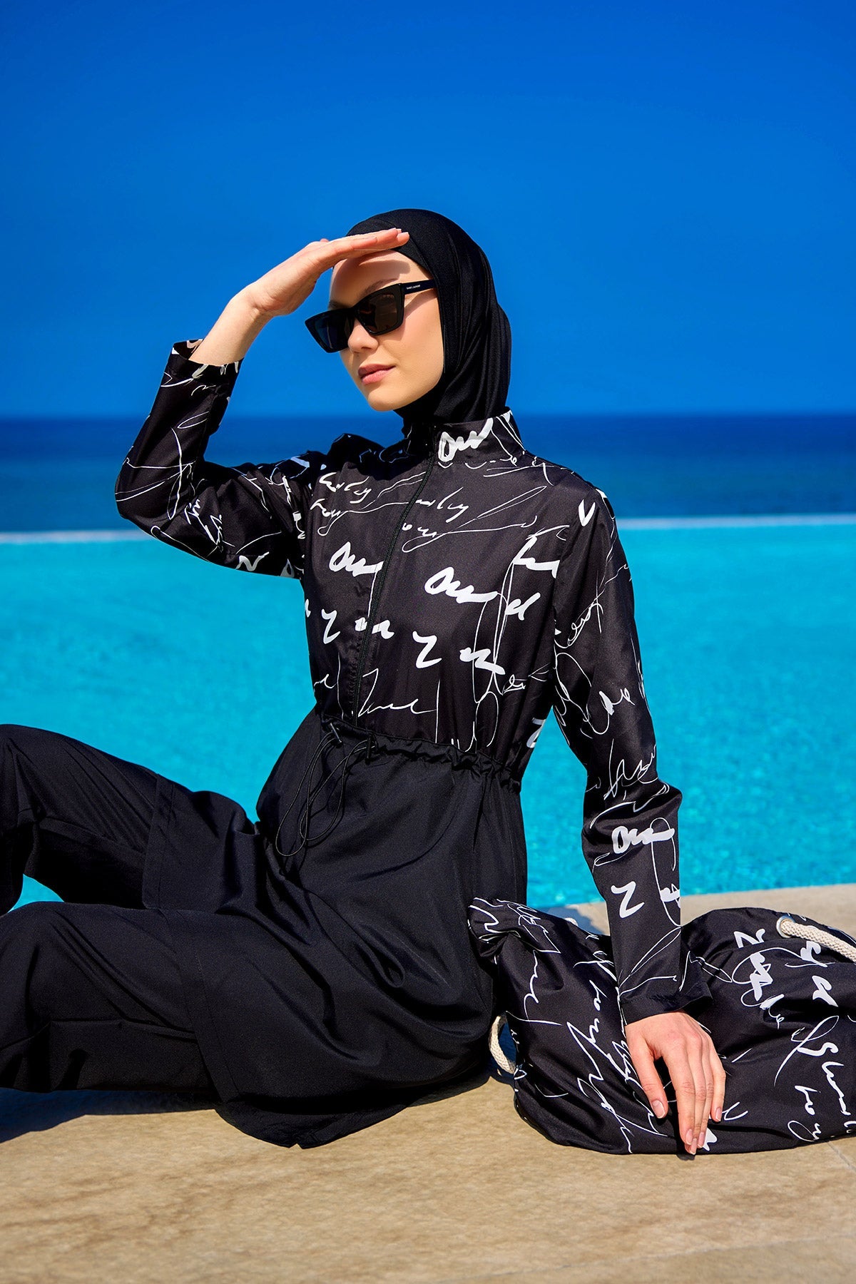 Black Full Coverage Modest Swimwear Set for Women R2501 - Glamourous Grace