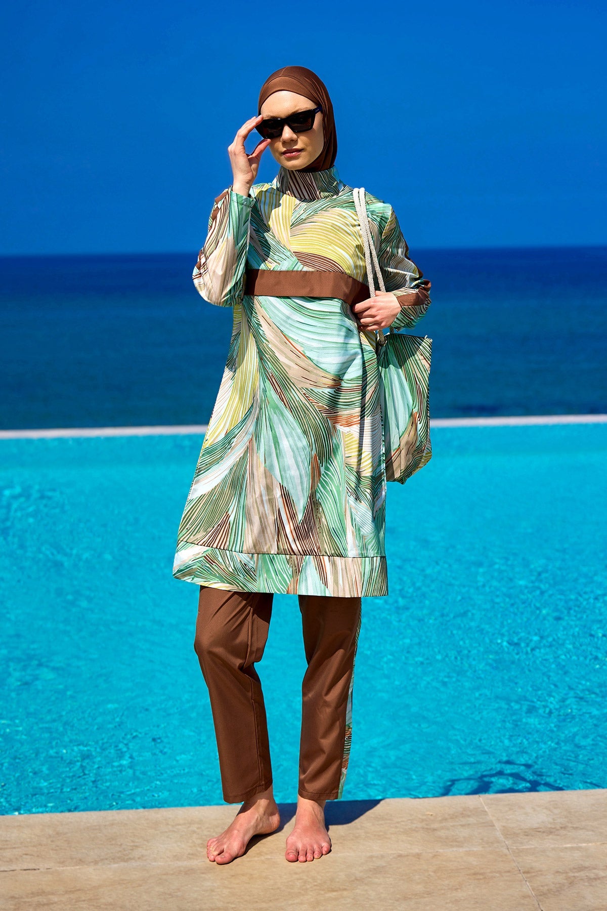 Brown Full Coverage Modest Swimwear Set for Women R2512 - Glamourous Grace