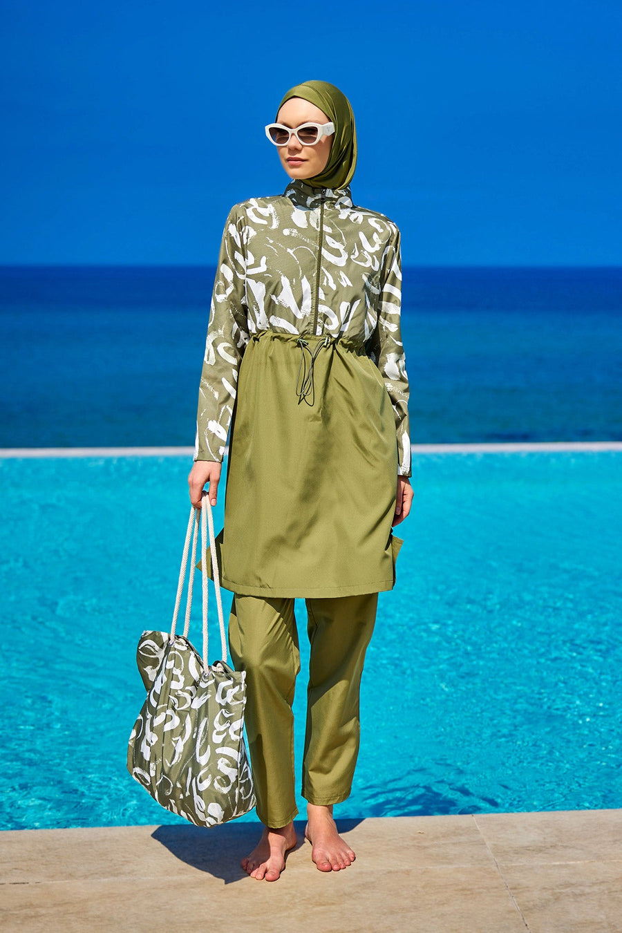 Green Full Coverage Modest Swimwear Set for Women R2506 - Glamourous Grace
