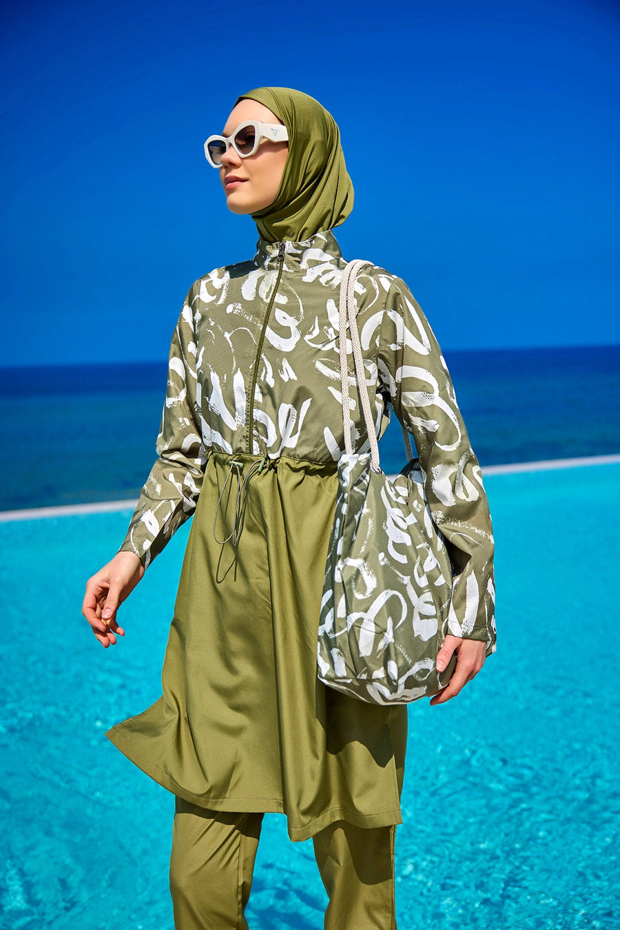 Green Full Coverage Modest Swimwear Set for Women R2506 - Glamourous Grace