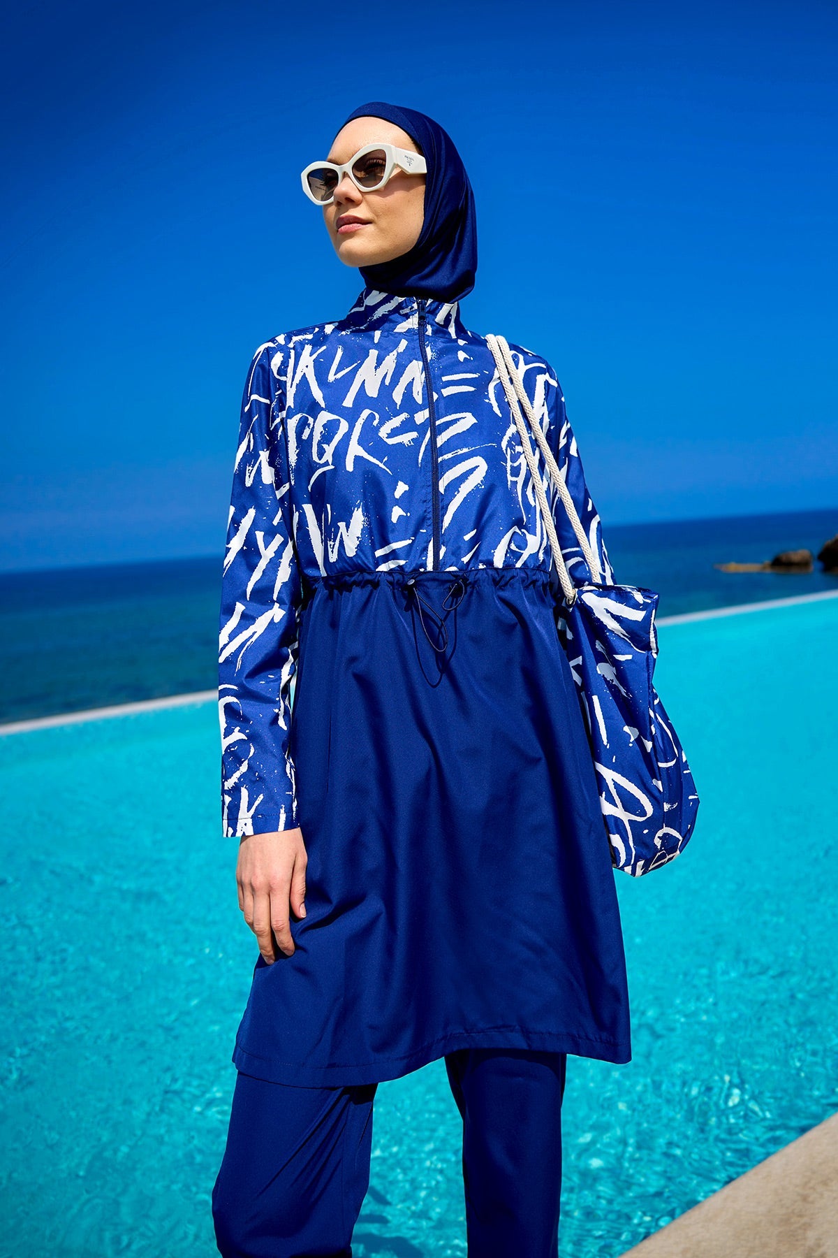 Navy Blue Full Coverage Modest Swimwear Set R2502 - Glamourous Grace