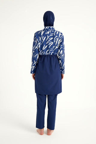 Navy Blue Full Coverage Modest Swimwear Set R2502