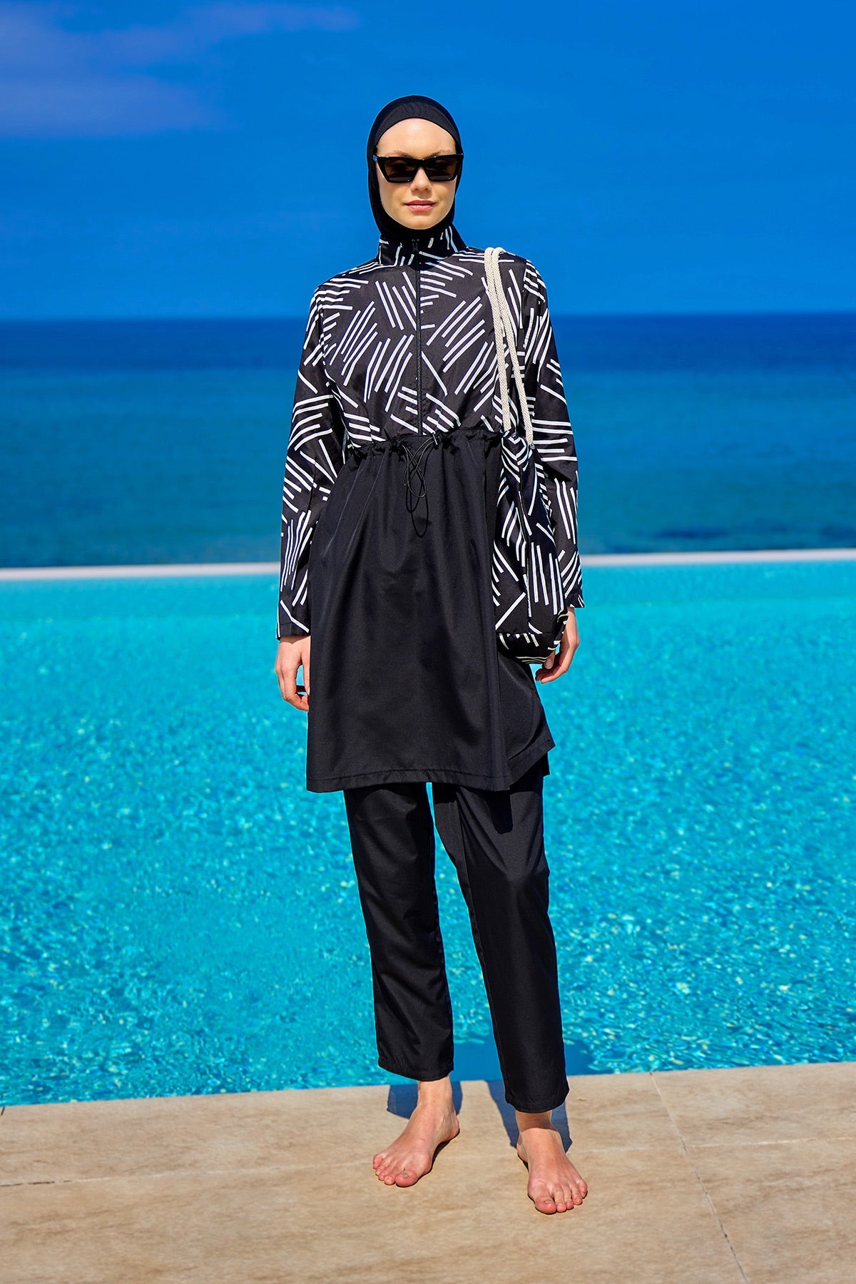 Black Full Coverage Modest Swimwear Set for Women R2509 - Glamourous Grace