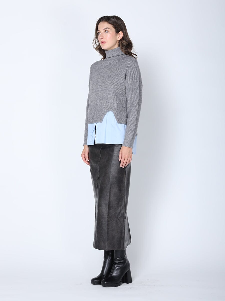 Roll-Neck Slit Sweater Layering with Shirt - Glamourous Grace