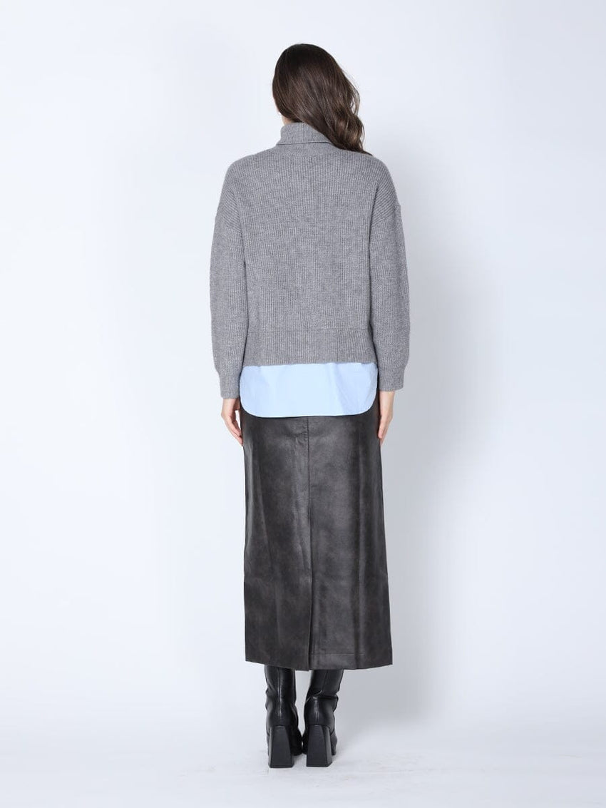 Roll-Neck Slit Sweater Layering with Shirt