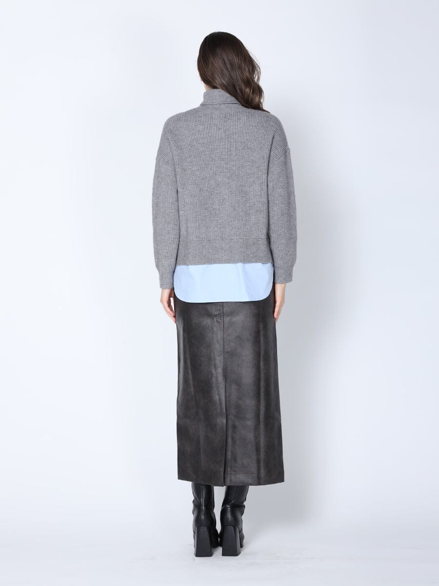 Roll-Neck Slit Sweater Layering with Shirt - Glamourous Grace