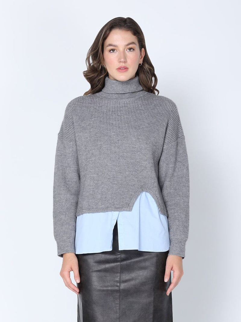 Gracia Fashion Women's Roll-Neck Slit Sweater Layering with Shirt - Glamourous Grace