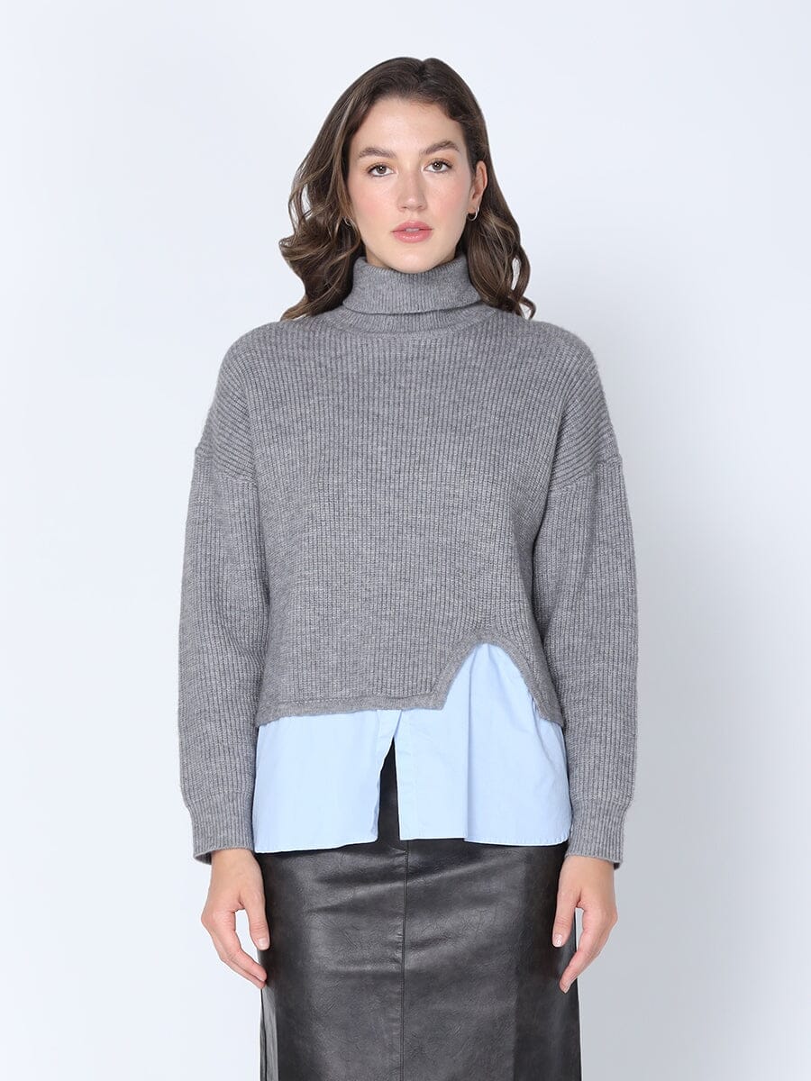 Roll-Neck Slit Sweater Layering with Shirt - Glamourous Grace