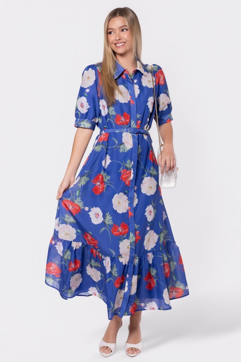 Rosalie Dress (Blue Flower) - Glamourous Grace