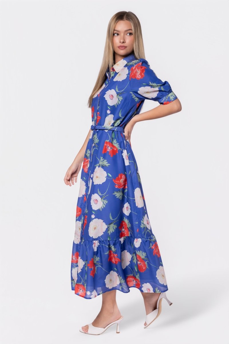 Rosalie Dress (Blue Flower) - Glamourous Grace