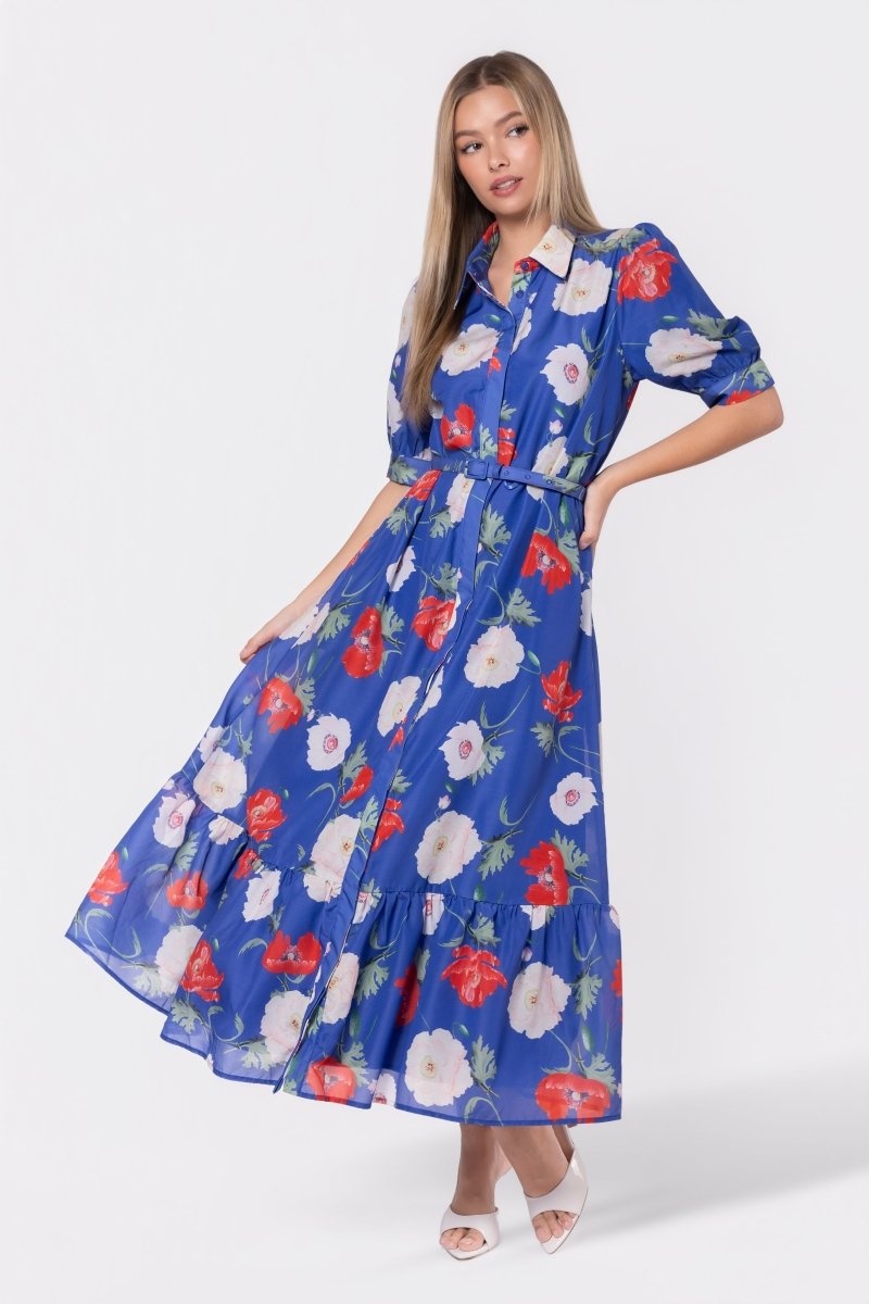 Rosalie Dress (Blue Flower) - Glamourous Grace