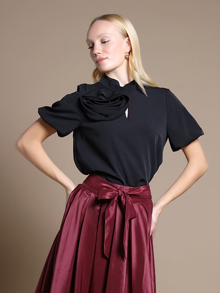 Rose Detail Puff Sleeve Top - Glamourous Grace
