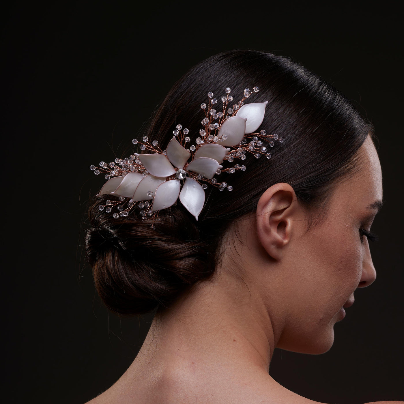 Handcrafted Rose Gold Bridal Hair Comb with Crystal Beads and Silver-Plated Wire - Elegant Wedding Hair Accessories for Brides and Bridesmaids - Glamourous Grace