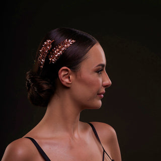 Rose  Gold Crystal Leaf Hair Comb Set - Glamourous Grace