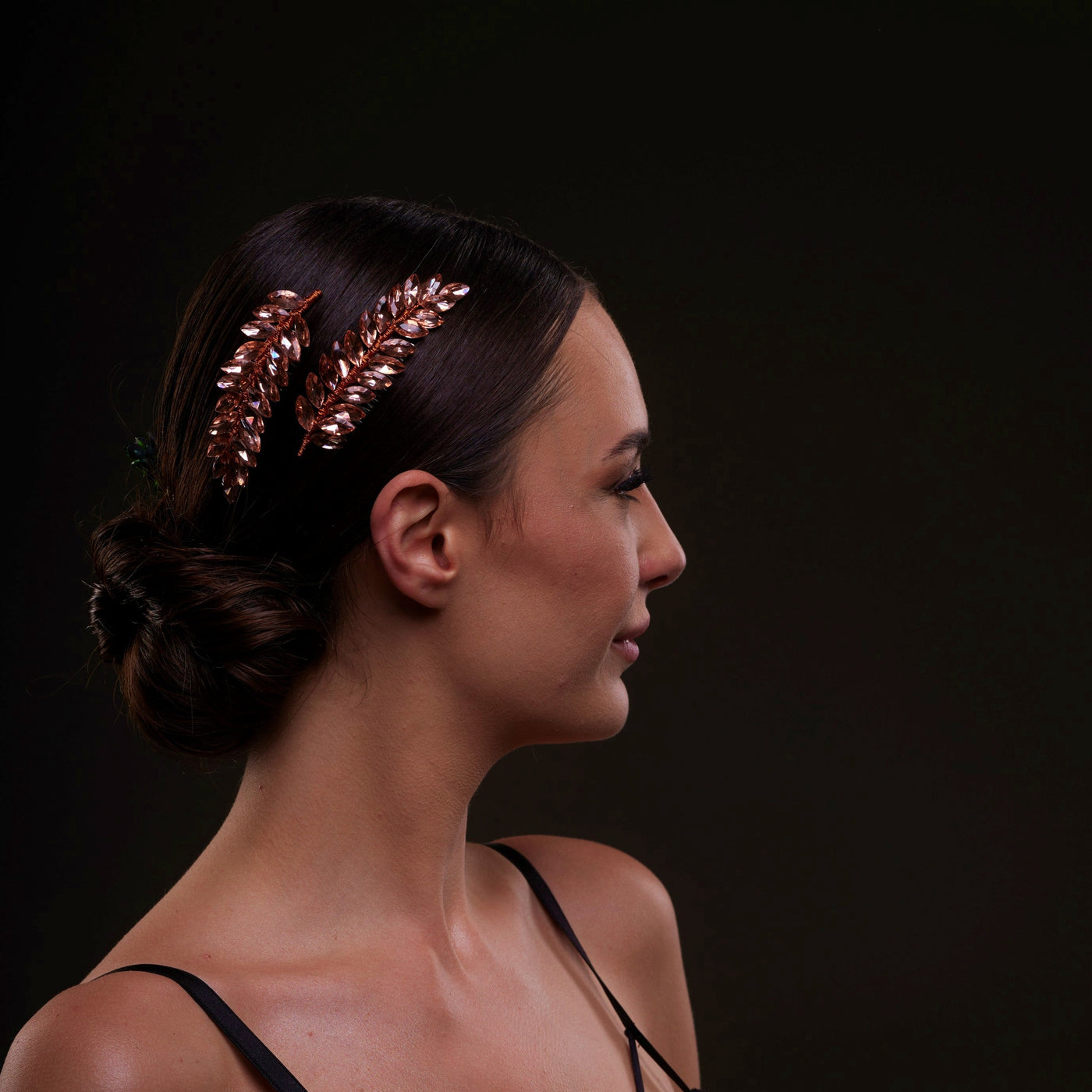Rose  Gold Crystal Leaf Hair Comb Set - Glamourous Grace