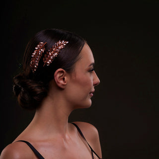 Rose  Gold Crystal Leaf Hair Comb Set - Glamourous Grace