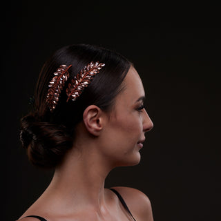 Rose  Gold Crystal Leaf Hair Comb Set - Glamourous Grace