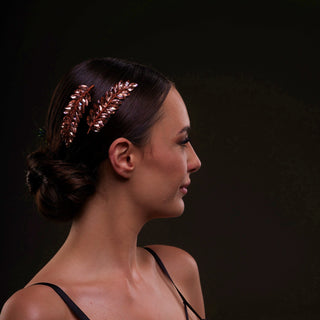 Rose  Gold Crystal Leaf Hair Comb Set - Glamourous Grace