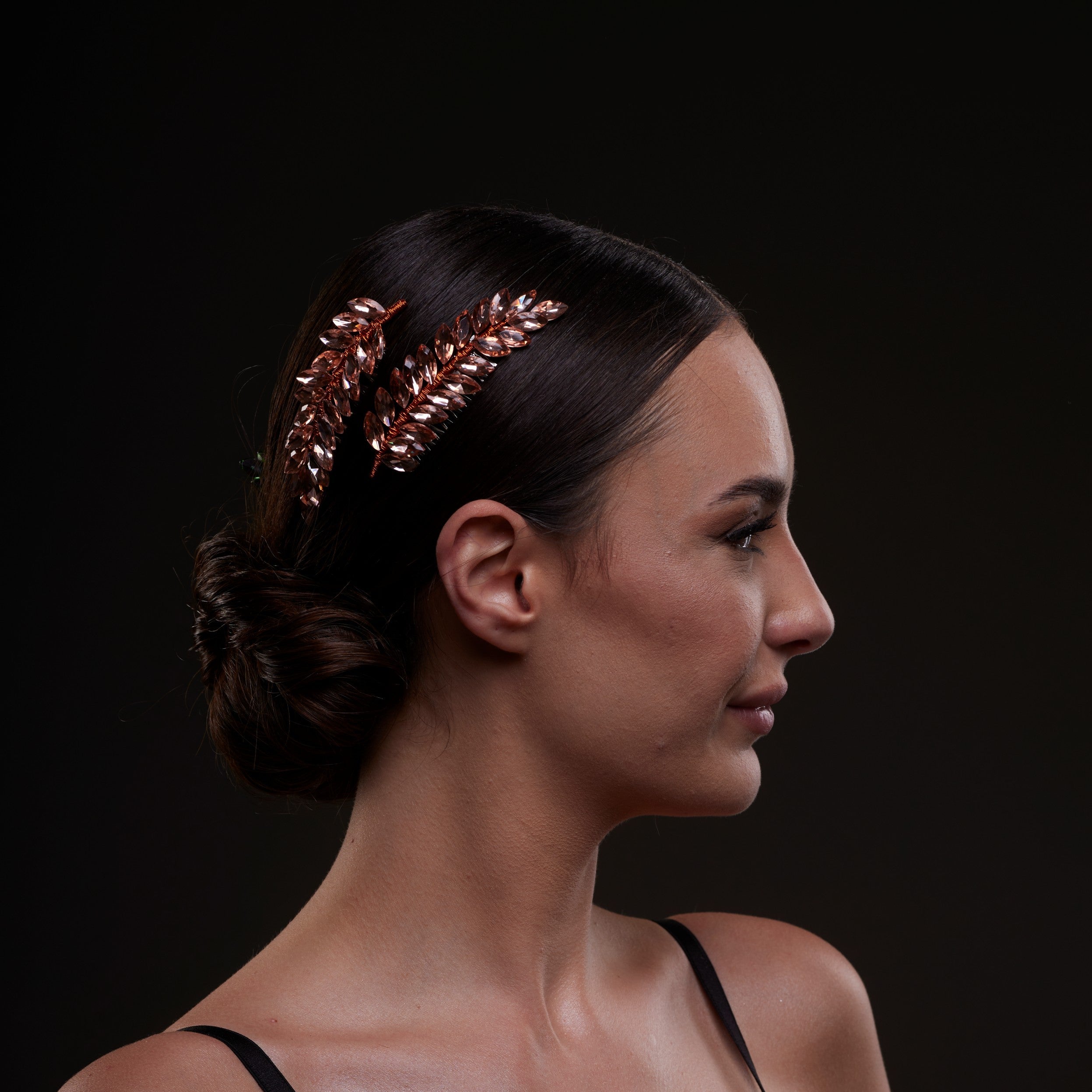 Rose  Gold Crystal Leaf Hair Comb Set - Glamourous Grace
