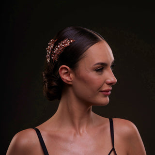 Rose  Gold Crystal Leaf Hair Comb Set - Glamourous Grace
