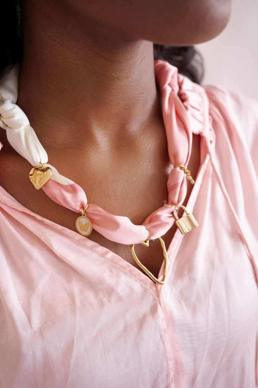 Rosie - Pink Heart - Scarf Necklace - Glamourous Grace