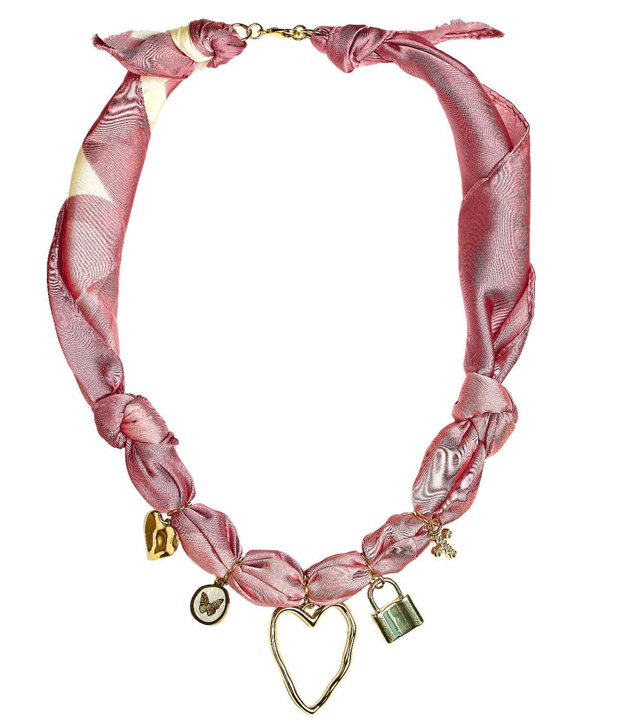 Rosie - Pink Heart - Scarf Necklace - Glamourous Grace