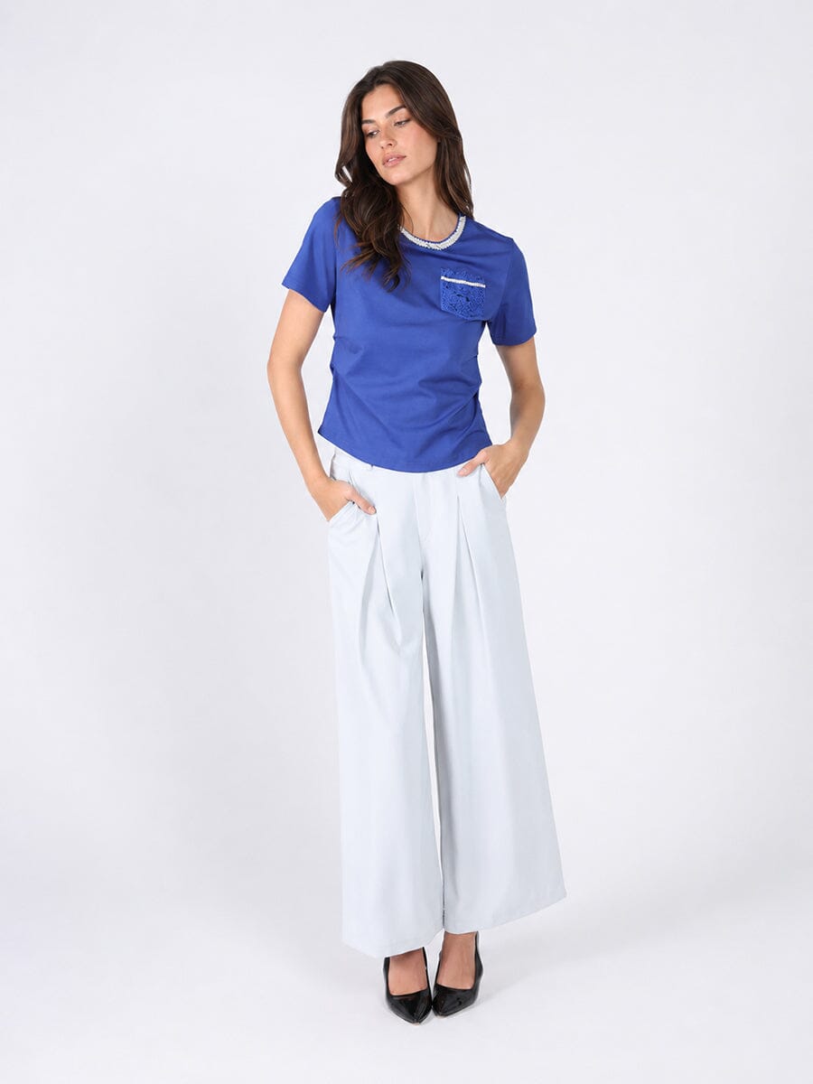 Round Neck Lace & Pocket T-Shirt - Glamourous Grace