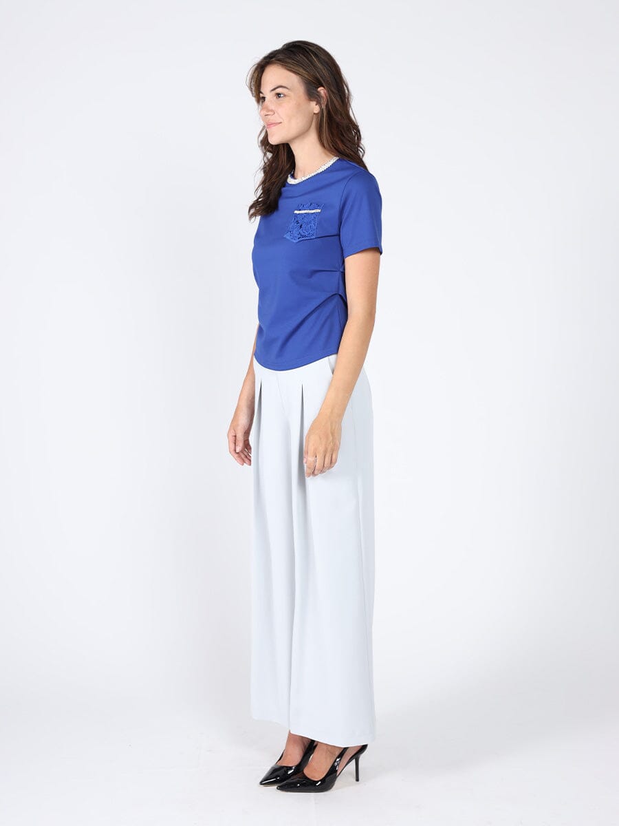 Round Neck Lace & Pocket T-Shirt - Glamourous Grace