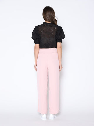 Round-Neck Puff Sleeve Eyelet Top