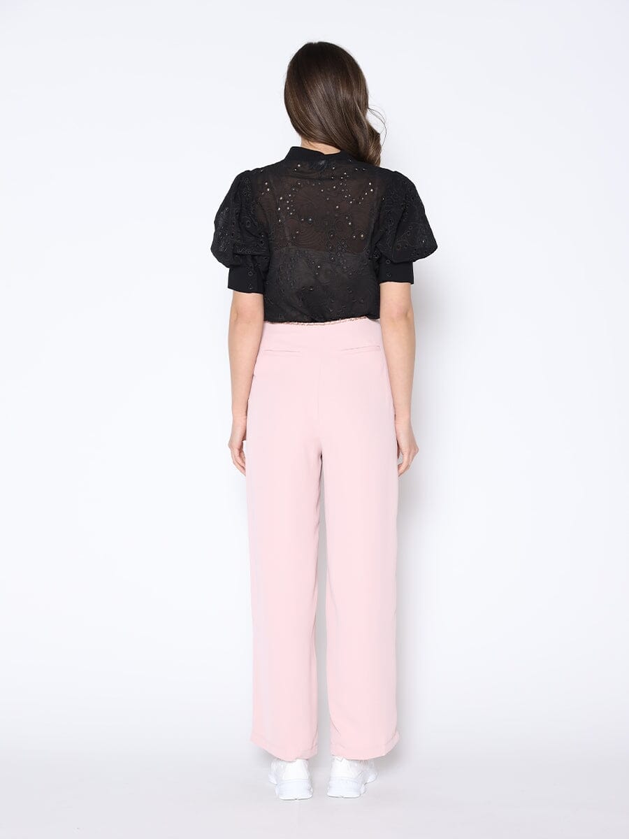 Round-Neck Puff Sleeve Eyelet Top - Glamourous Grace