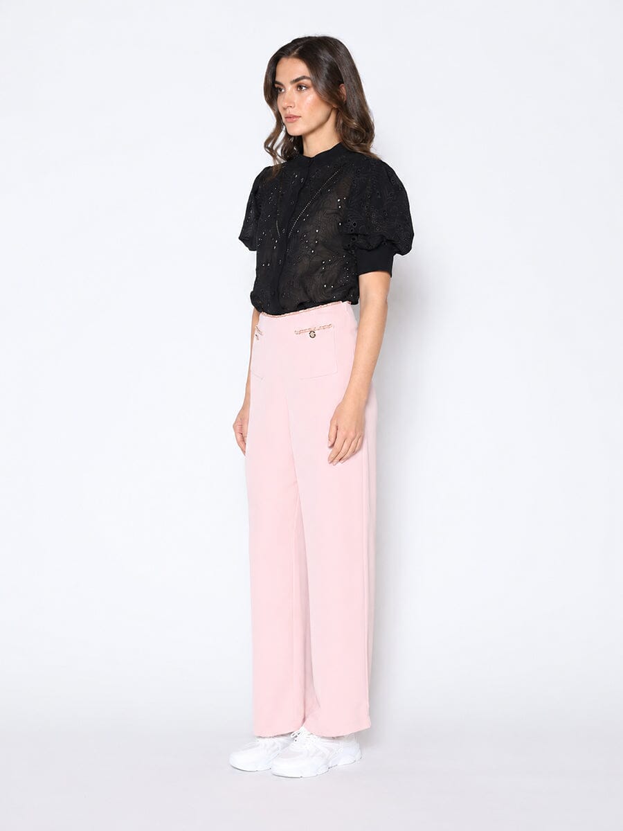 Round-Neck Puff Sleeve Eyelet Top - Glamourous Grace