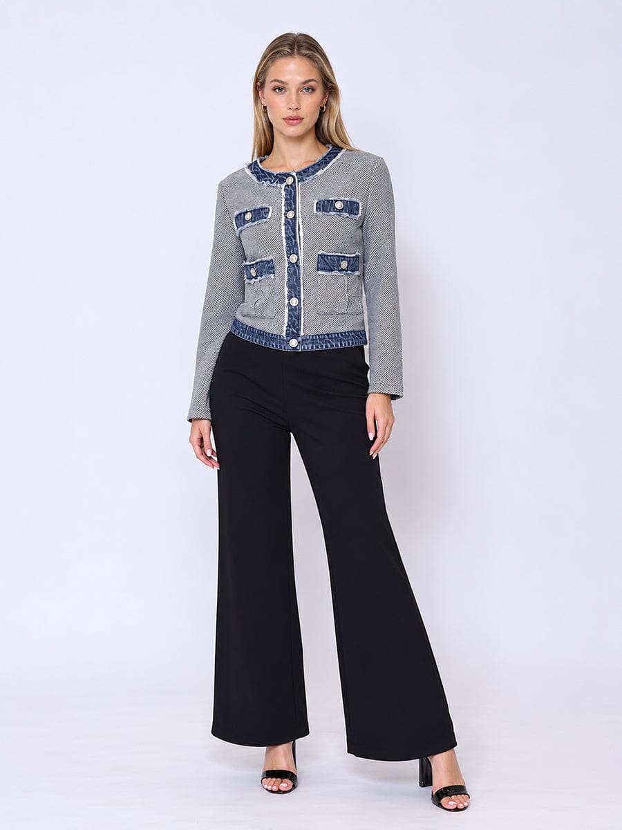 Round Neck Two- tone Denim Jacket - Glamourous Grace