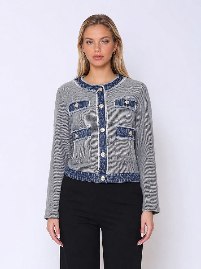 Round Neck Two- tone Denim Jacket