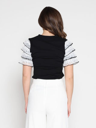 Round Neckline Tiered Short Sleeve Top