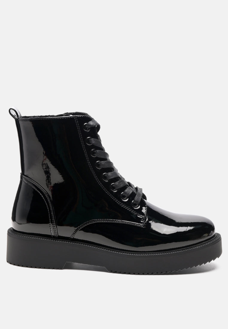 Rubble Statement Pu Lace Up Ankle Boots - Glamourous Grace