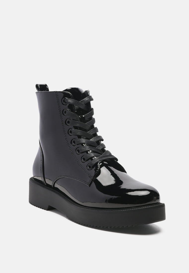 Rubble Statement Pu Lace Up Ankle Boots - Glamourous Grace