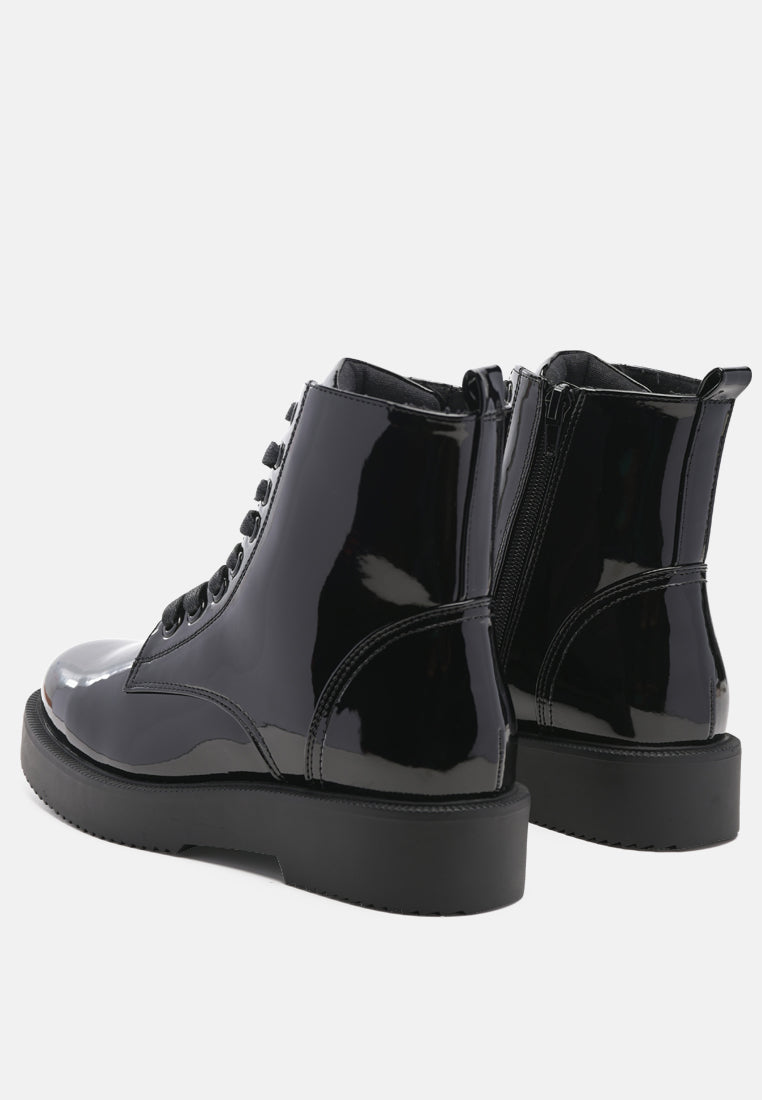 Rubble Statement Pu Lace Up Ankle Boots - Glamourous Grace